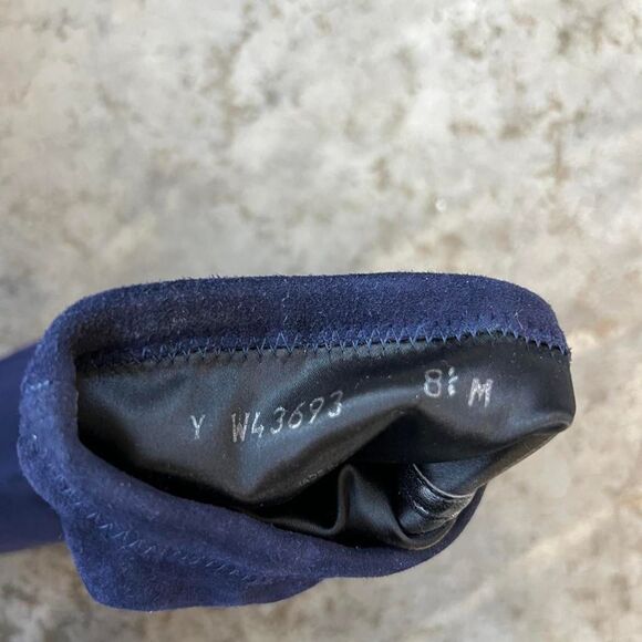 Stuart Weitzman Margot 75 Navy Blue Suede Ankle Sock Booties Block Heel 8.5 - Picture 7 of 11